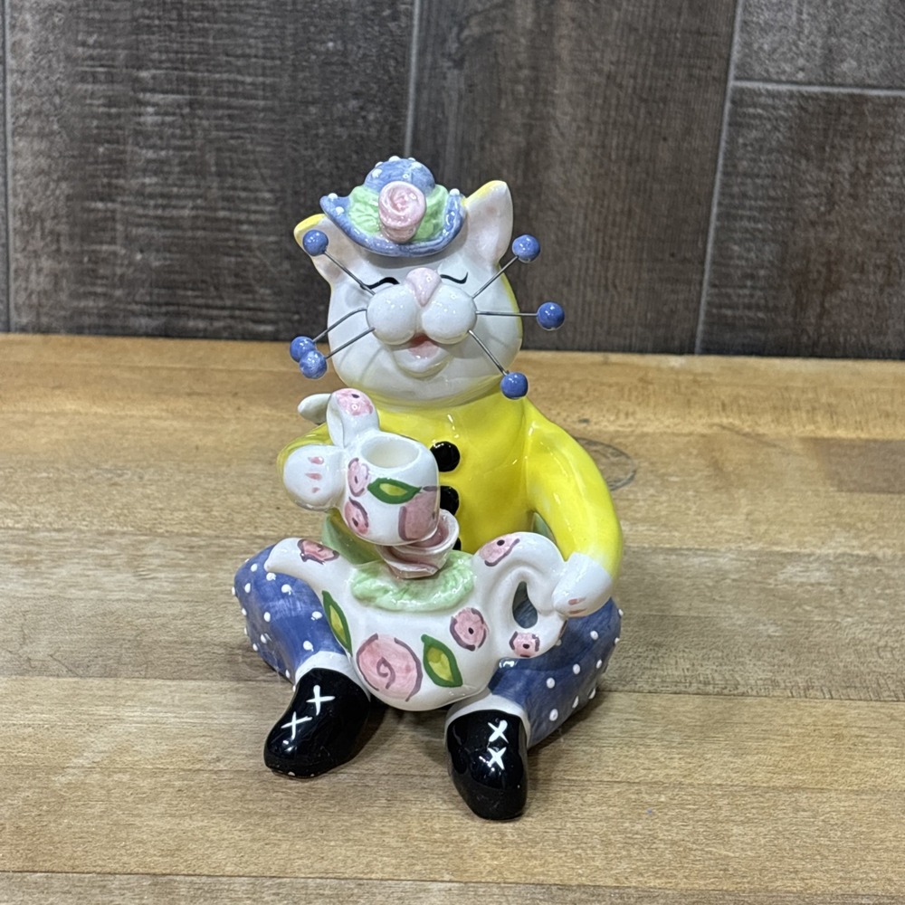2003 Amy Lacombe Whimsy Clay Cat Teapot Teacup Figurine 86027